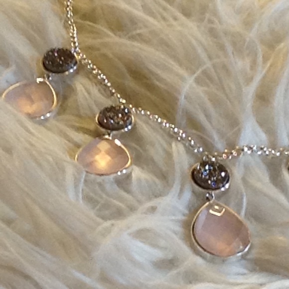 Christine Darren $339 Platinum DRUSY Rose Quartz Designer Necklace - Picture 4 of 8